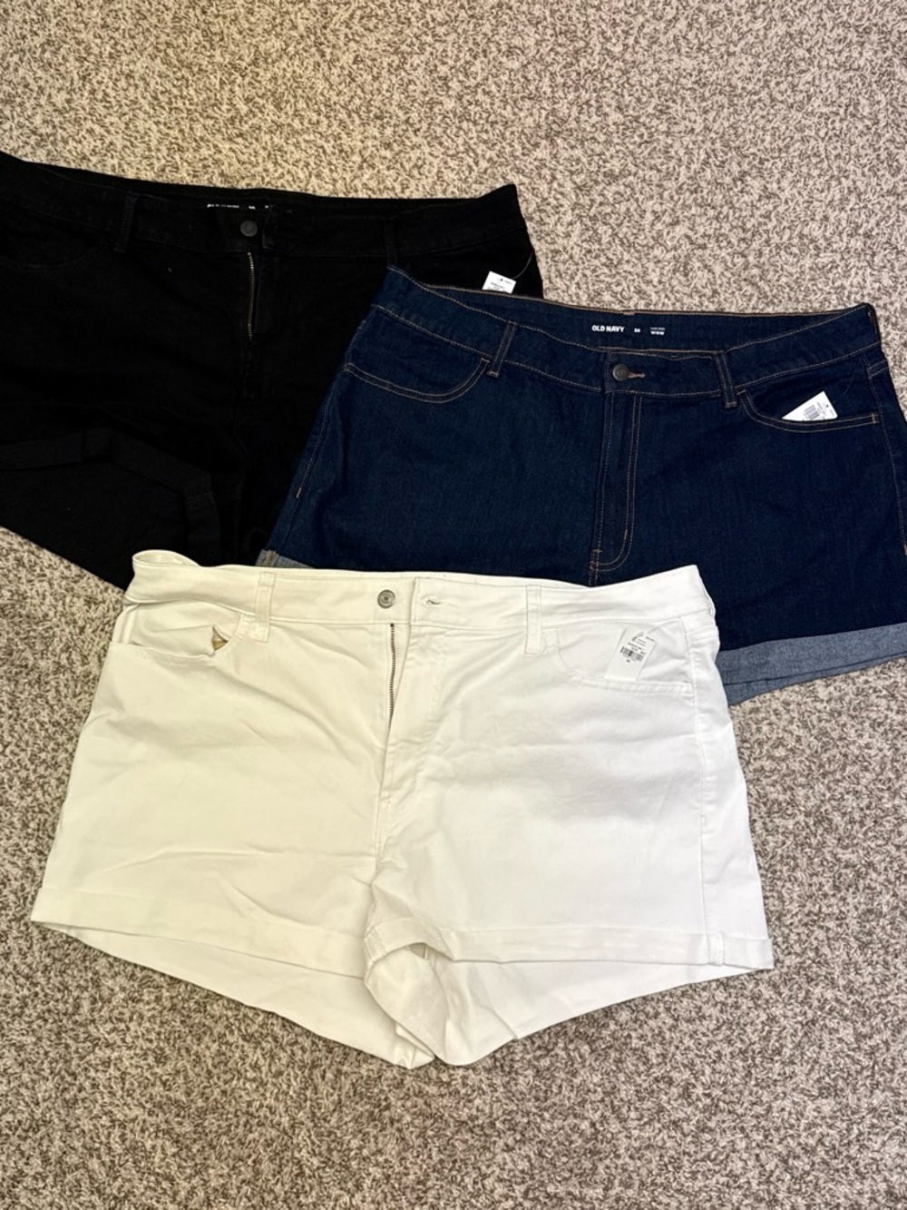 Old Navy Women's Black, Dark Blue & White Jean Shorts Trio